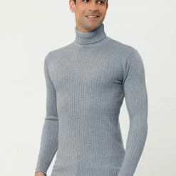 Allegra K Men's Turtleneck Sweaters Winter Ribbed Cable Knit Pullover Sweater