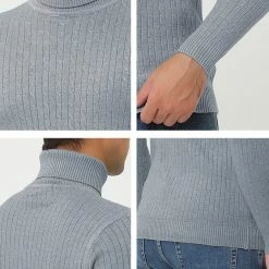 Allegra K Men's Turtleneck Sweaters Winter Ribbed Cable Knit Pullover Sweater