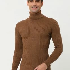 Allegra K Men's Turtleneck Sweaters Winter Ribbed Cable Knit Pullover Sweater