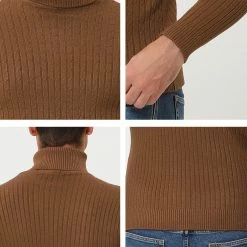Allegra K Men's Turtleneck Sweaters Winter Ribbed Cable Knit Pullover Sweater
