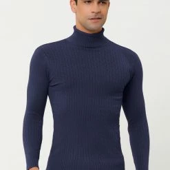 Allegra K Men's Turtleneck Sweaters Winter Ribbed Cable Knit Pullover Sweater