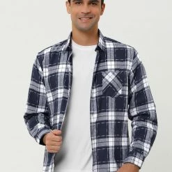 Allegra K Men's Plaid Flannel Shirt Brushed Casual Long Sleeve Button Down Check Shirt
