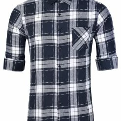 Allegra K Men's Plaid Flannel Shirt Brushed Casual Long Sleeve Button Down Check Shirt