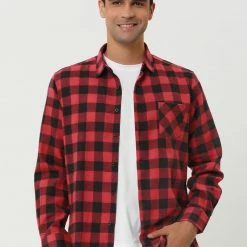 Allegra K Men's Plaid Flannel Shirt Brushed Casual Long Sleeve Button Down Check Shirt