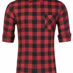 Allegra K Men's Plaid Flannel Shirt Brushed Casual Long Sleeve Button Down Check Shirt