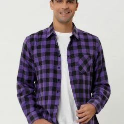 Allegra K Men's Plaid Flannel Shirt Brushed Casual Long Sleeve Button Down Check Shirt