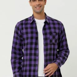 Allegra K Men's Plaid Flannel Shirt Brushed Casual Long Sleeve Button Down Check Shirt