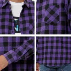 Allegra K Men's Plaid Flannel Shirt Brushed Casual Long Sleeve Button Down Check Shirt