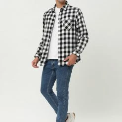 Allegra K Men's Plaid Flannel Shirt Brushed Casual Long Sleeve Button Down Check Shirt