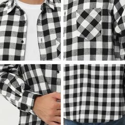 Allegra K Men's Plaid Flannel Shirt Brushed Casual Long Sleeve Button Down Check Shirt