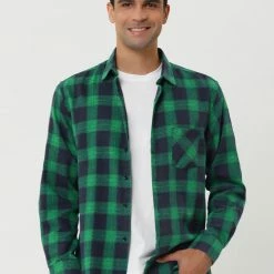 Allegra K Men's Plaid Flannel Shirt Brushed Casual Long Sleeve Button Down Check Shirt