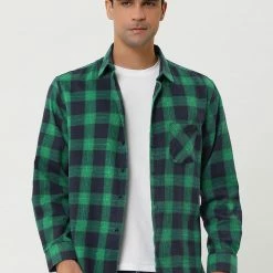 Allegra K Men's Plaid Flannel Shirt Brushed Casual Long Sleeve Button Down Check Shirt