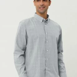 Allegra K Men's Plaid Flannel Shirt Brushed Casual Long Sleeve Button Down Check Shirt