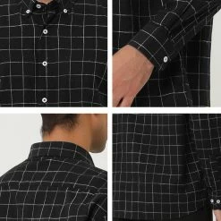 Allegra K Men's Plaid Flannel Shirt Brushed Casual Long Sleeve Button Down Check Shirt