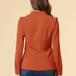 Allegra K Women's Elegant V Neck Work Office Button Up Shirt