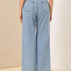 Allegra K Women’s Wide Leg Casual High Waist Denim Long Pants Trousers
