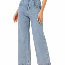 Allegra K Women’s Wide Leg Casual High Waist Denim Long Pants Trousers