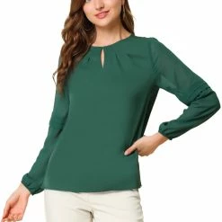 Allegra K Women's Work Office Chiffon Shirt Semi Sheer Long Sleeves Keyhole Neck Elegant Blouse Top 81 Allegra K Women's Work Office Chiffon Shirt Semi Sheer Long Sleeves Keyhole Neck Elegant Blouse Top