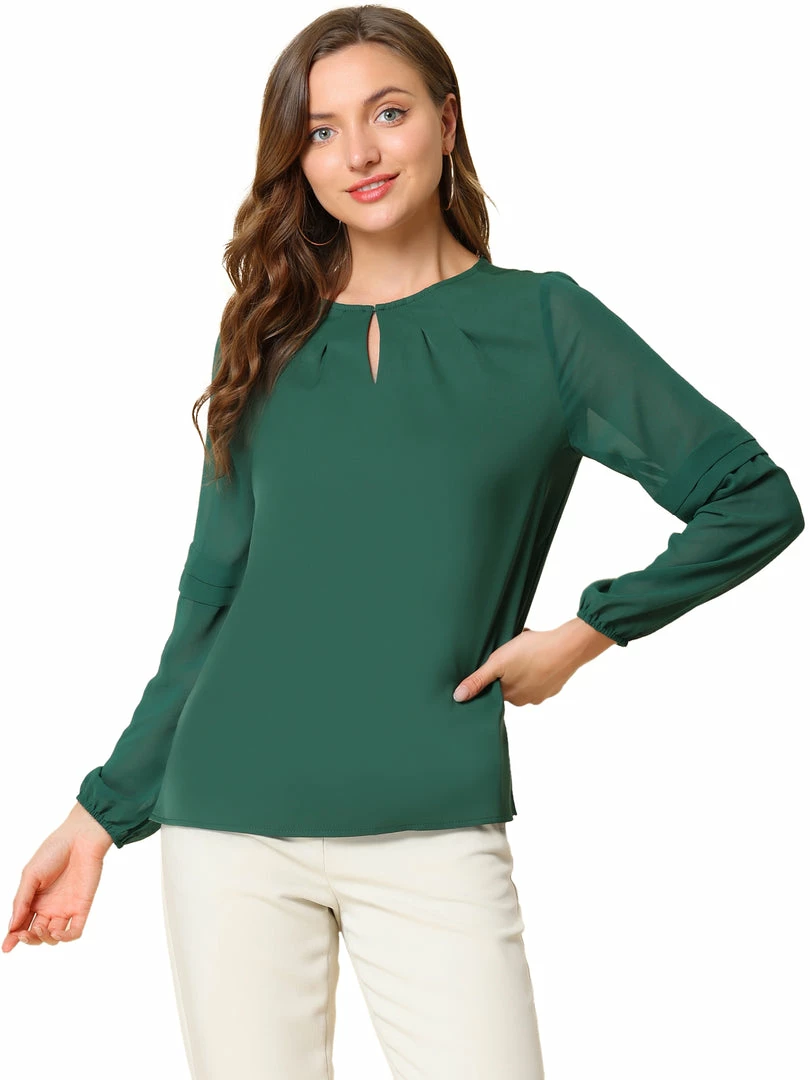 Allegra K Women's Work Office Chiffon Shirt Semi Sheer Long Sleeves Keyhole Neck Elegant Blouse Top 40 Allegra K Women's Work Office Chiffon Shirt Semi Sheer Long Sleeves Keyhole Neck Elegant Blouse Top