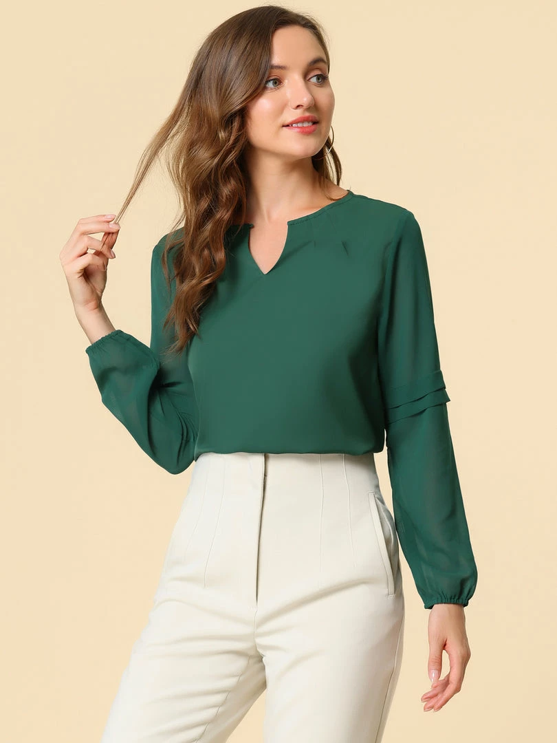Allegra K Women's Work Office Chiffon Shirt Semi Sheer Long Sleeves Keyhole Neck Elegant Blouse Top 42 Allegra K Women's Work Office Chiffon Shirt Semi Sheer Long Sleeves Keyhole Neck Elegant Blouse Top