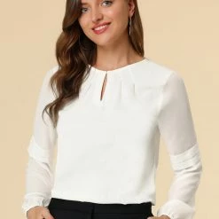 Allegra K Women's Work Office Chiffon Shirt Semi Sheer Long Sleeves Keyhole Neck Elegant Blouse Top 75 Allegra K Women's Work Office Chiffon Shirt Semi Sheer Long Sleeves Keyhole Neck Elegant Blouse Top