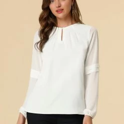 Allegra K Women's Work Office Chiffon Shirt Semi Sheer Long Sleeves Keyhole Neck Elegant Blouse Top 76 Allegra K Women's Work Office Chiffon Shirt Semi Sheer Long Sleeves Keyhole Neck Elegant Blouse Top