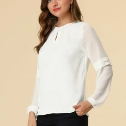 Allegra K Women's Work Office Chiffon Shirt Semi Sheer Long Sleeves Keyhole Neck Elegant Blouse Top 77 Allegra K Women's Work Office Chiffon Shirt Semi Sheer Long Sleeves Keyhole Neck Elegant Blouse Top