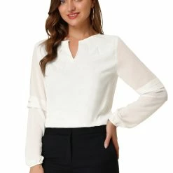 Allegra K Women's Work Office Chiffon Shirt Semi Sheer Long Sleeves Keyhole Neck Elegant Blouse Top 74 Allegra K Women's Work Office Chiffon Shirt Semi Sheer Long Sleeves Keyhole Neck Elegant Blouse Top
