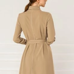 Allegra K Contrast Stitch Button Up Belted Long Sleeves Shirt Dress 50 Allegra K Contrast Stitch Button Up Belted Long Sleeves Shirt Dress