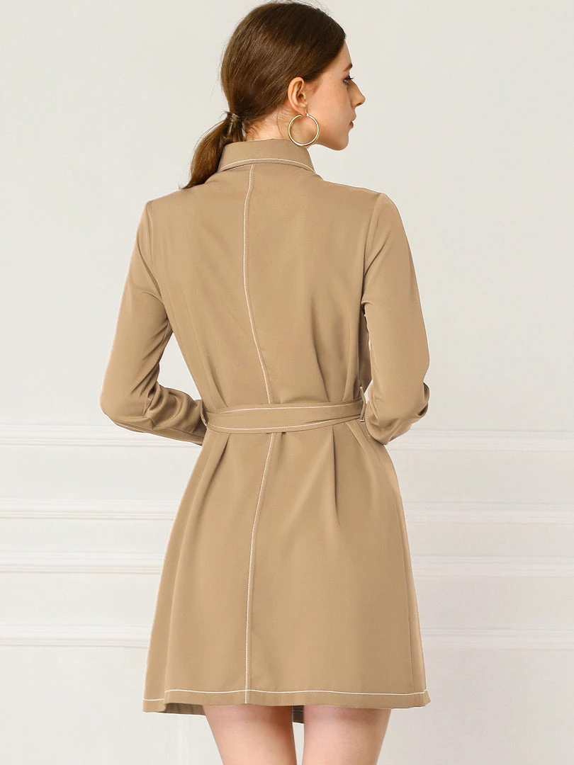 Allegra K Contrast Stitch Button Up Belted Long Sleeves Shirt Dress 26 Allegra K Contrast Stitch Button Up Belted Long Sleeves Shirt Dress