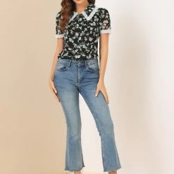 Allegra K Women's Peter Pan Collar Lace Embroidered Casual Floral Shirt Blouse 58 Allegra K Women's Peter Pan Collar Lace Embroidered Casual Floral Shirt Blouse