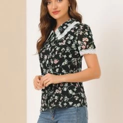 Allegra K Women's Peter Pan Collar Lace Embroidered Casual Floral Shirt Blouse 59 Allegra K Women's Peter Pan Collar Lace Embroidered Casual Floral Shirt Blouse