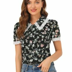 Allegra K Women's Peter Pan Collar Lace Embroidered Casual Floral Shirt Blouse 56 Allegra K Women's Peter Pan Collar Lace Embroidered Casual Floral Shirt Blouse
