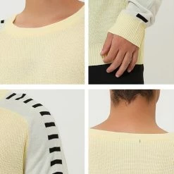 Allegra K Men's Casual Rib Knit Sweater Crew Neck Long Sleeve Ribbed Knitted Pullover Top