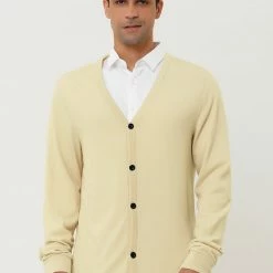 Allegra K Men's Cardigan Sweater Button Closure V Neck Casual Knitted Sweaters