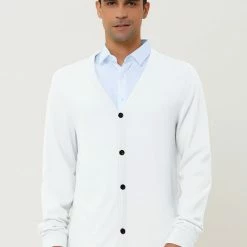 Allegra K Men's Cardigan Sweater Button Closure V Neck Casual Knitted Sweaters