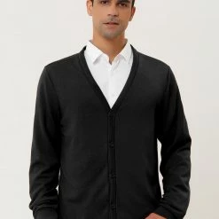 Allegra K Men's Cardigan Sweater Button Closure V Neck Casual Knitted Sweaters