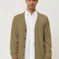 Allegra K Men's Cardigan Sweater Button Closure V Neck Casual Knitted Sweaters