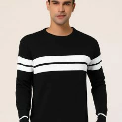 Allegra K Men's Crew Neck Sweater Casual Long Sleeves Color Block Knitted Pullover Sweaters