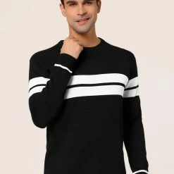 Allegra K Men's Crew Neck Sweater Casual Long Sleeves Color Block Knitted Pullover Sweaters