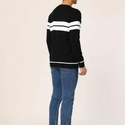 Allegra K Men's Crew Neck Sweater Casual Long Sleeves Color Block Knitted Pullover Sweaters