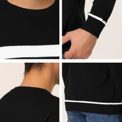 Allegra K Men's Crew Neck Sweater Casual Long Sleeves Color Block Knitted Pullover Sweaters