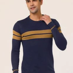 Allegra K Men's Crew Neck Sweater Casual Long Sleeves Color Block Knitted Pullover Sweaters