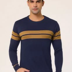 Allegra K Men's Crew Neck Sweater Casual Long Sleeves Color Block Knitted Pullover Sweaters