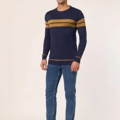 Allegra K Men's Crew Neck Sweater Casual Long Sleeves Color Block Knitted Pullover Sweaters