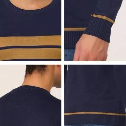 Allegra K Men's Crew Neck Sweater Casual Long Sleeves Color Block Knitted Pullover Sweaters