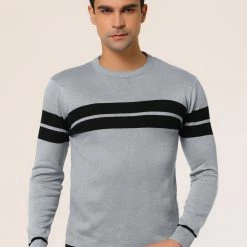 Allegra K Men's Crew Neck Sweater Casual Long Sleeves Color Block Knitted Pullover Sweaters