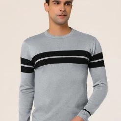 Allegra K Men's Crew Neck Sweater Casual Long Sleeves Color Block Knitted Pullover Sweaters