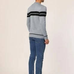 Allegra K Men's Crew Neck Sweater Casual Long Sleeves Color Block Knitted Pullover Sweaters