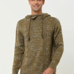 Allegra K Men's Winter Knitted Hoodie Drawstring Long Sleeve Pullover Turtleneck Sweaters